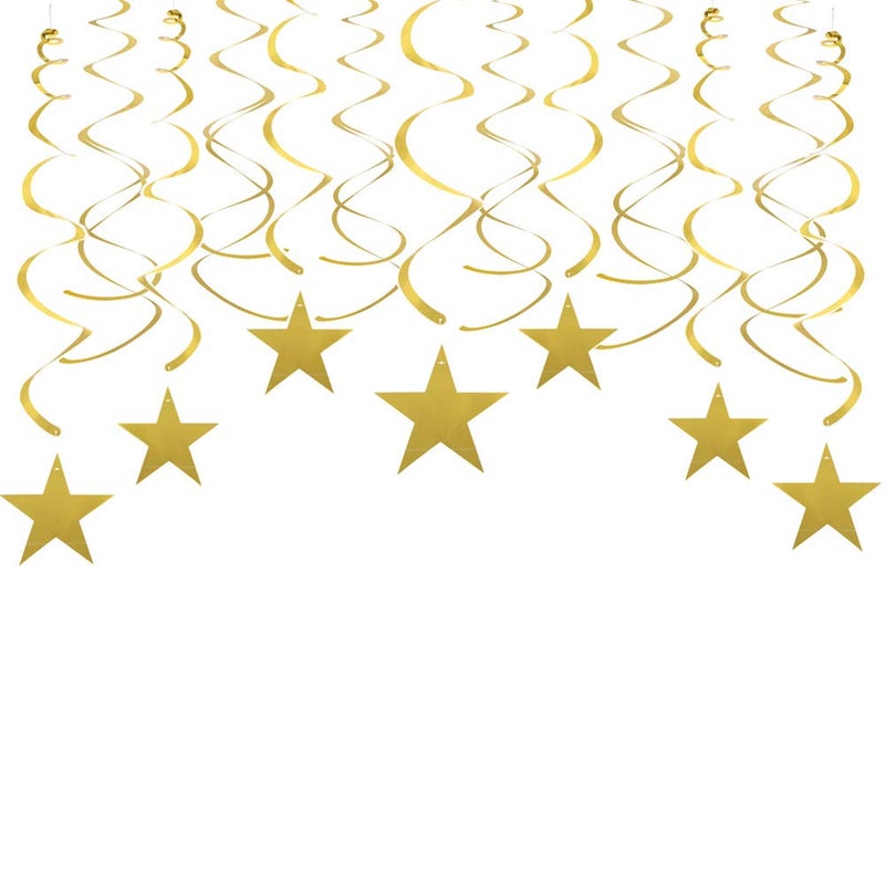 Adeer Gold Twinkle Stars Swirls Decorations Shiny Metallic Hanging Stars Garland Wedding Favors Birthday Baby Shower Party Decorations, 30 pcs - Image 1